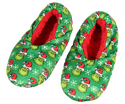 Bioworld Dr. Seuss GRINCH That Stole Christmas Slippers Santa Grinch Slipper Socks with No-Slip Sole For Women Men
