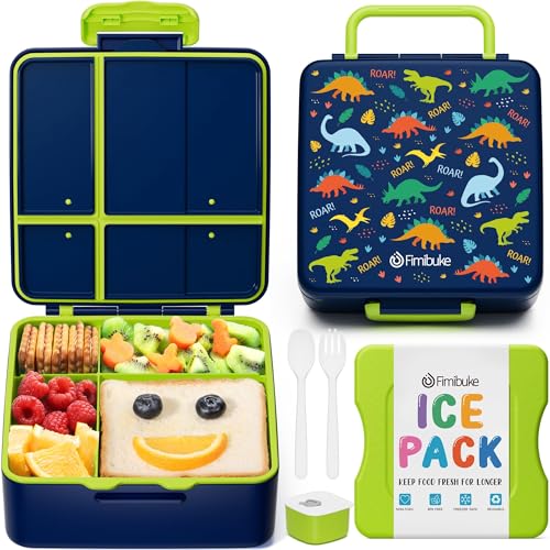 Fimibuke Chill Bento Box for Kids Adult, Leak Proof Toddler Lunch Box with Ice Pack Keep Food Cold, BPA Free 4 Compartment Lunch Container with Utensils for Girl Boy School, Microwave Dishwasher Safe