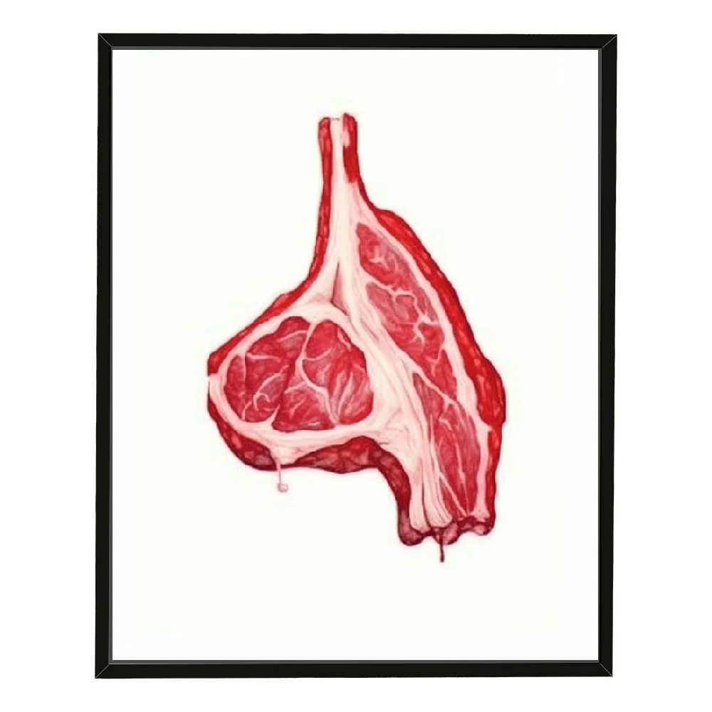 EastSmooth T-bone steak Painting Wall Poster Watercolor Art Print Meat Butcher