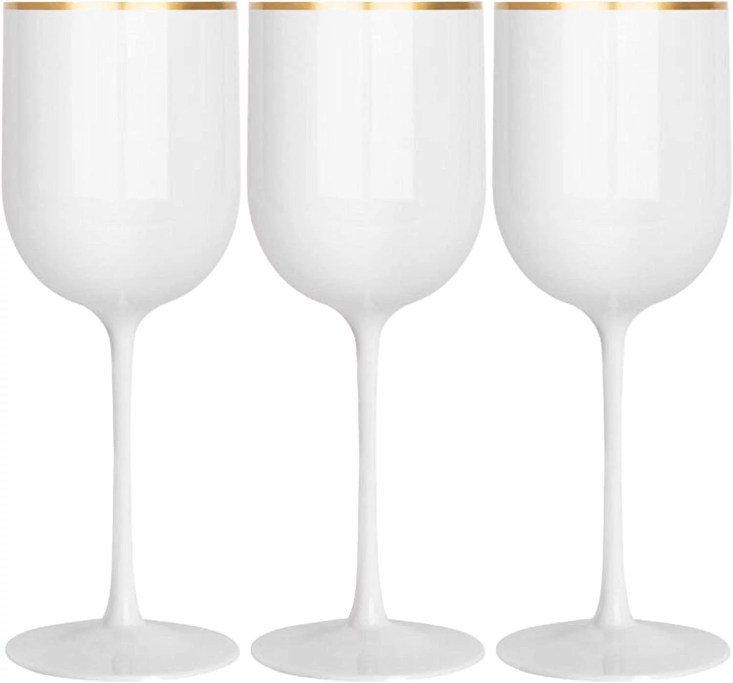 (30 PACK) EcoQuality Plastic White Wine Glasses with Gold Rim - 12 oz Wine Glass with Stem, Disposable Shatterproof Wine Goblets, Reusable, Elegant Drink Cups Tumbler for Weddings, Party, Receptions