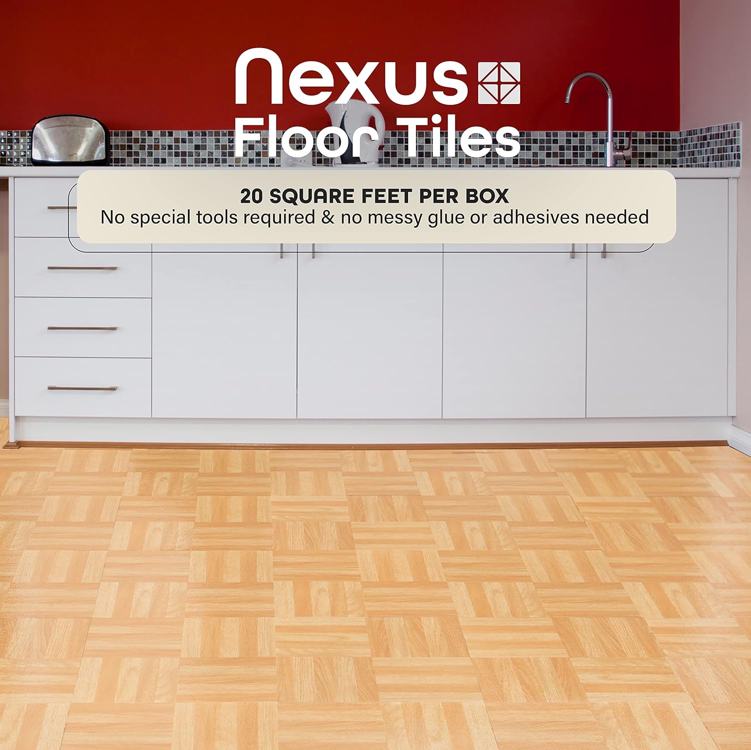 Nexus Self Adhesive 12-Inch Vinyl Floor Tiles, 20 Tiles - 12