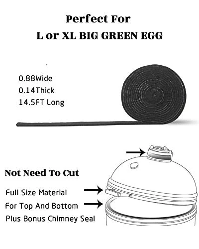 High Temp Grill Gasket Big Green Egg Accessories Replacement Heat Felt BBQ Smoker Black Gasket Adhesive Pre-Shrunk Self Stick Felt 14ft L/XLarge Big Green Egg