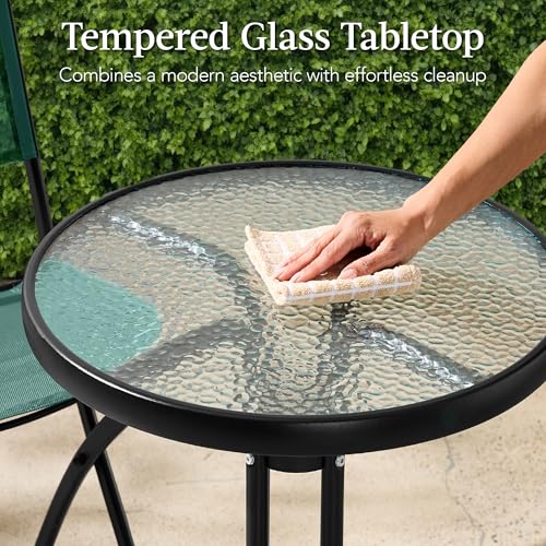 Best Choice Products 3-Piece Patio Bistro Dining Furniture Set w/Glass Tabletop, 2 Folding Chairs, Steel Frame, Polyester Fabric - Gray