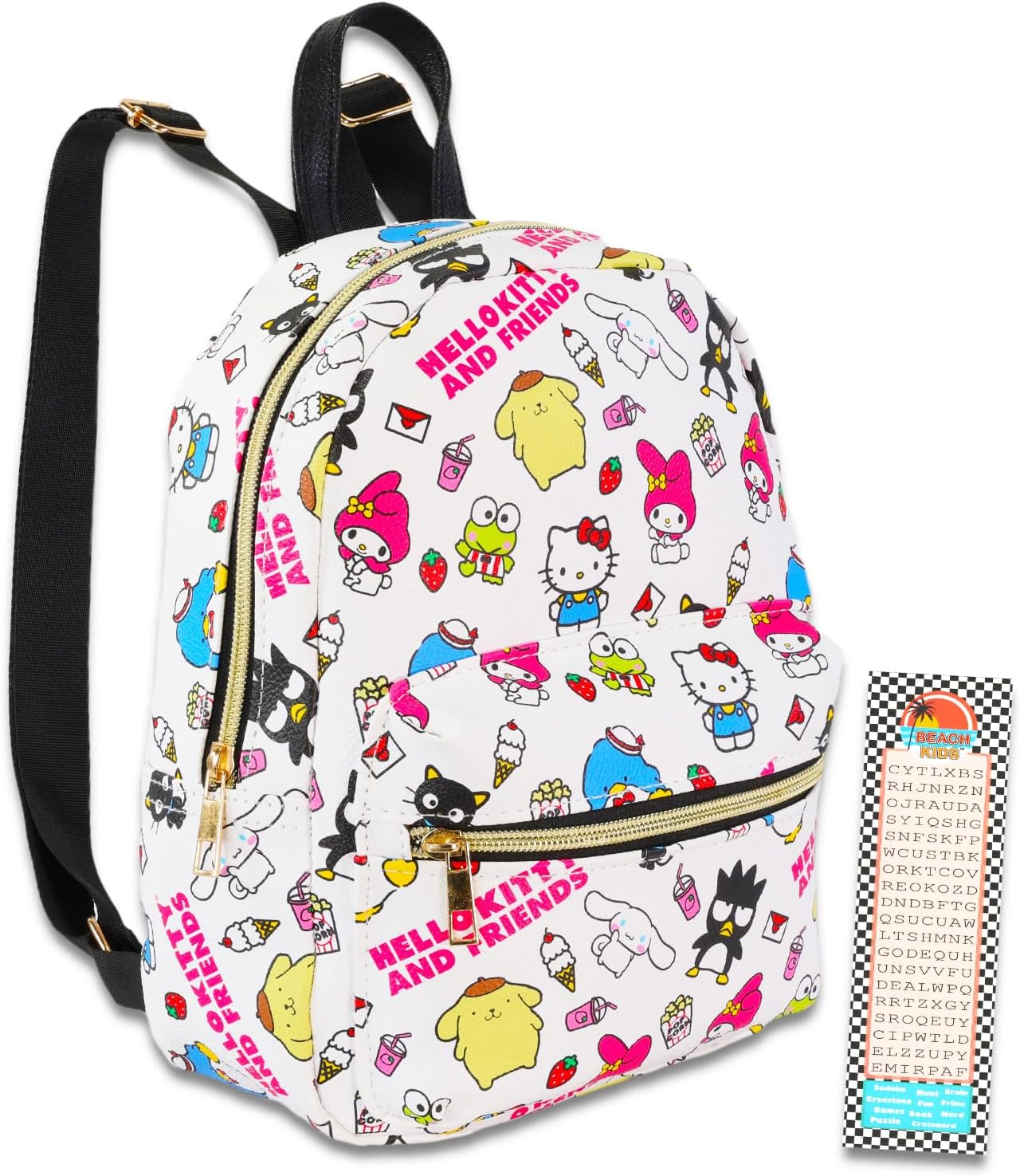 Hello Kitty and Friends Mini Backpack for Women - 10” Faux Leather Hello Kitty Backpack Purse with Front Pocket Plus Bookmark | Hello Kitty Backpack Small Bundle