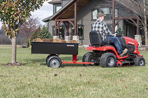 CRAFTSMAN, CMXGZBF7124355, 750-lb Capacity Steel Tow Behind Dump Cart, 12 Cubic Feet Capacity, Removable Tailgate - Garden Utility Trailer, 16” x 4” Pneumatic Tires