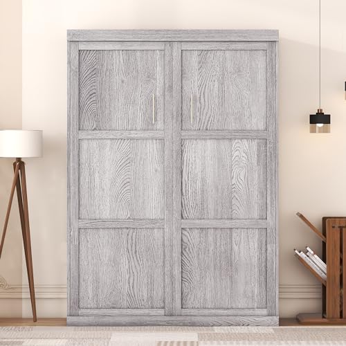 Harper & Bright Designs Full Size Murphy Bed, can be Folded into a Cabinet, Full Murphy Cabinet Bed, Gray