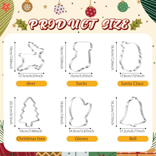 6 Pcs Large Christmas Cookie Cutters 8