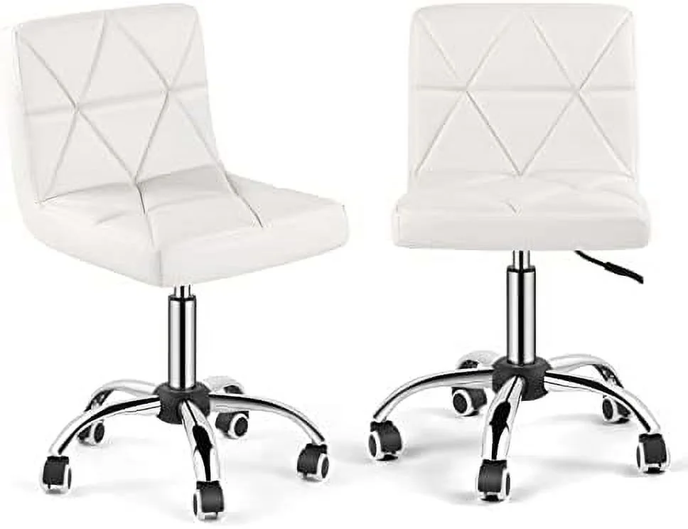xrboomlife Armless Desk Chair Set of 2  Low Back Swivel Office Chair  Adjustable Task Chair with Rolling Wheels and  Pattern  for Home Computer Barber  2-Pack  Brown