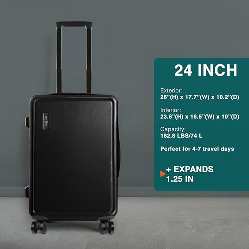 22 Inch Carry On Luggage 22x14x9 Airline Approved, Carry On Suitcase with Wheels, Hard-shell Carry-on Luggage, Durable Luggage Carry-On, Black Small Suitcase with Cosmetic Case