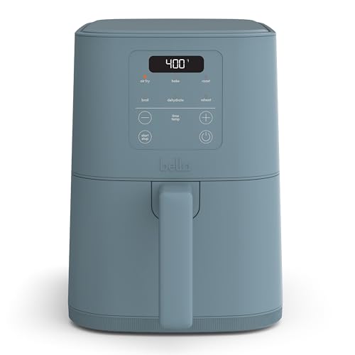 bella 4Qt Slim Air Fryer, Fits-anywhere™ Kitchenware, EverGood™ Ceramic Nonstick Coating, Adjustable Temperature, 6 Preset Cooking Options, 60 Min Auto Shutoff w Audible Tone, 3.3lb Capacity, Oatmilk