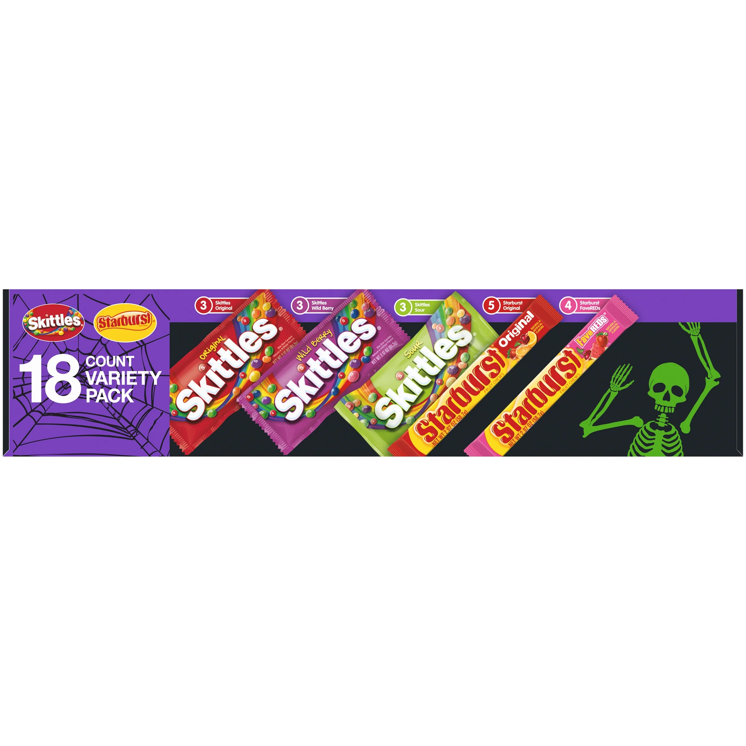 Mars Mixed Skittles & Starburst Chewy Variety Pack Halloween Candy, 18 Count Box