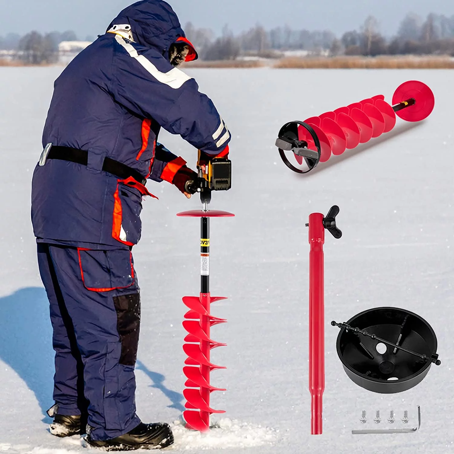 VEVOR Ice Drill Auger, 6'' Diameter Nylon Ice Auger, 39'' Length Ice Auger Bit,Auger Drill with 11.8