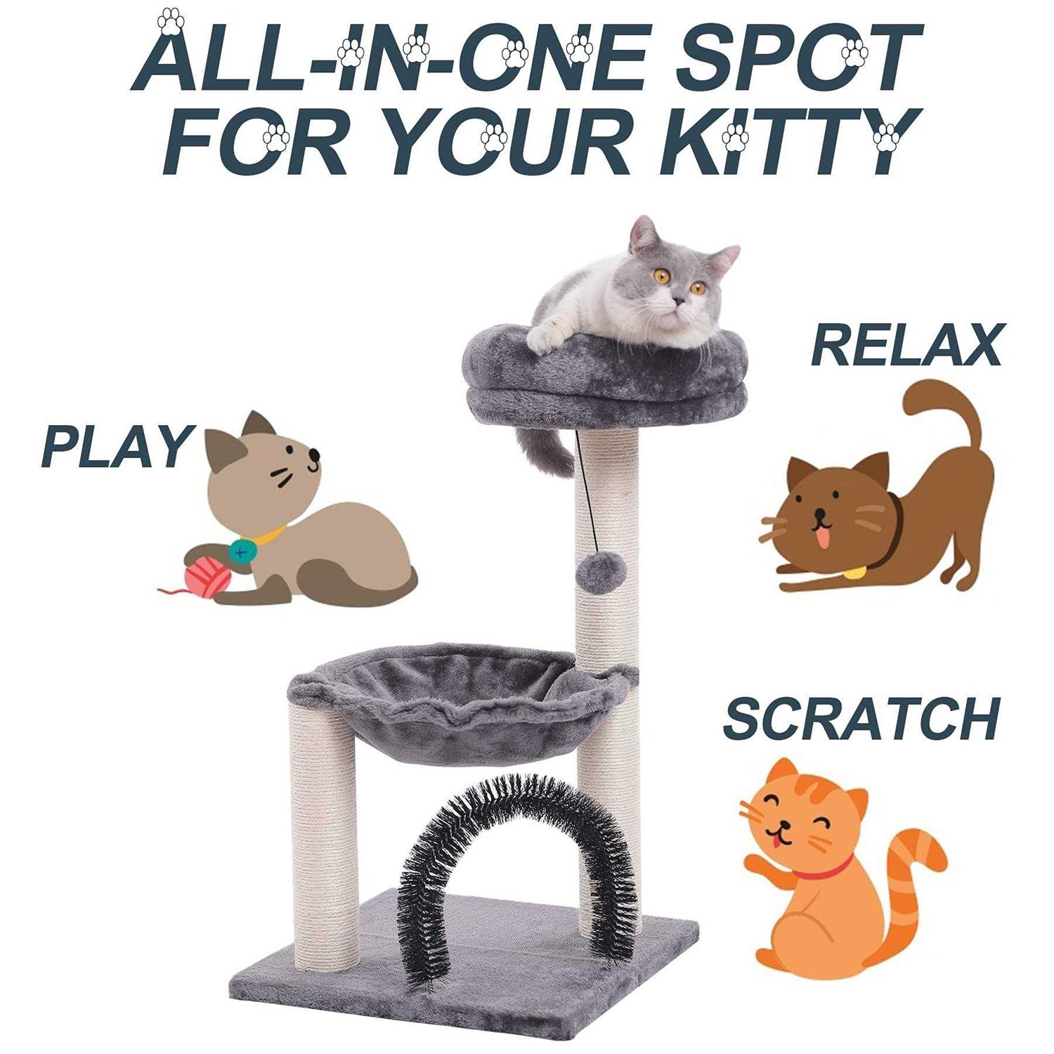 HOOPET cat Tree,27.8 INCHES Tower for Indoor Cats Multi-Level cat Tree with Scratching Posts Plush Basket & Perch Play Rest - Pet Supplies online store