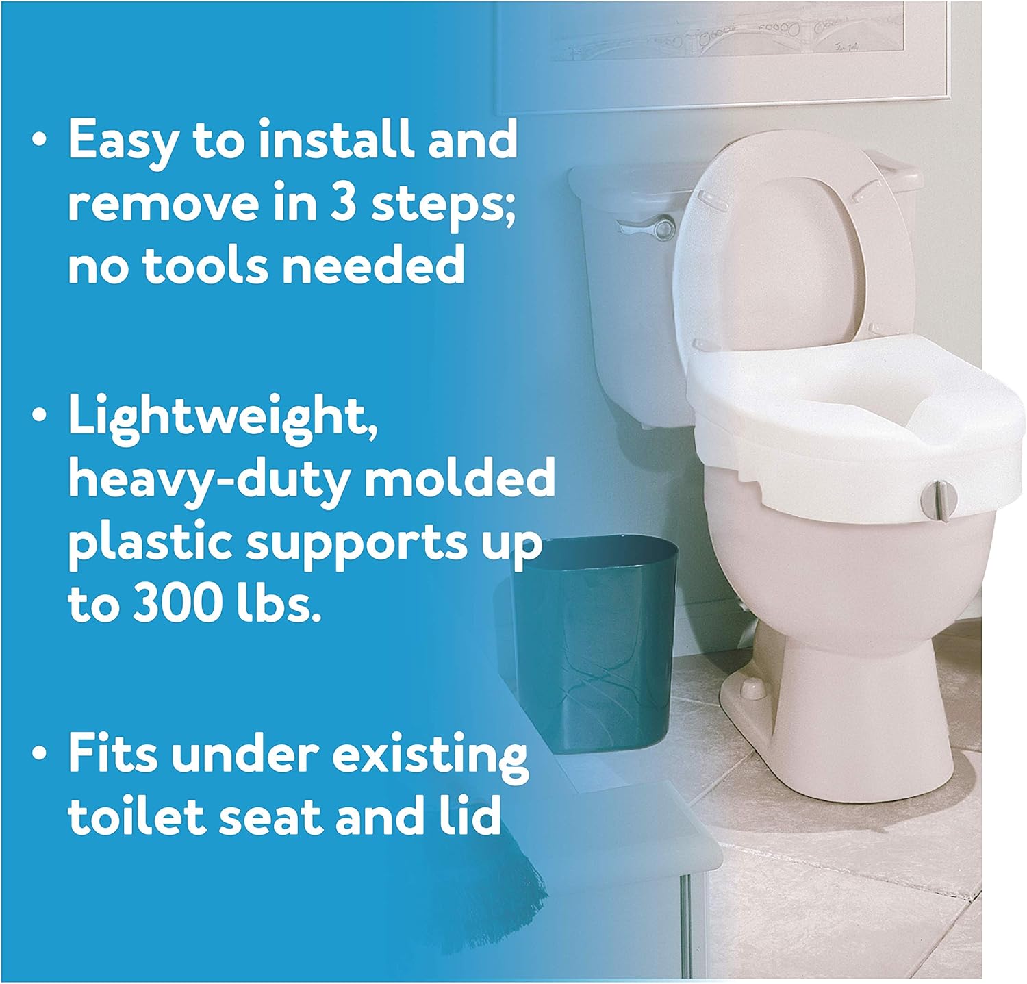 Carex E-Z Lock Raised Toilet Seat - 5 Inch Height Toilet Lift Seat Riser for Elderly and Handicap - Fits Round or Elongated Toilets, Toilet Seat Lifter, White