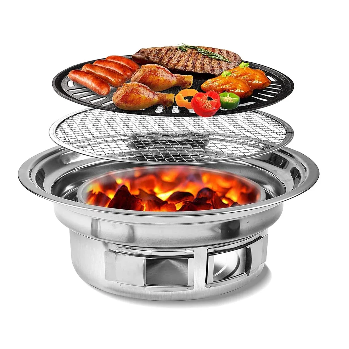 Isyunen Charcoal Barbecue Grill, Non-Stick Korean BBQ Grill, Portable Stainless Steel Charcoal Stove for Home Party ，Camping