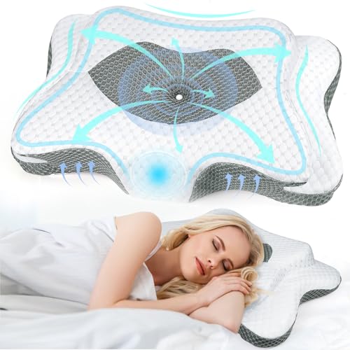 Cervical Pillow for Neck Pain Relief, Contour Memory Foam Pillows for Sleeping, Ergonomic Orthopedic Neck Support Pillow for Side, Back, Stomach Sleepers, Neck Pillow with Breathable Pillowcase, Gray