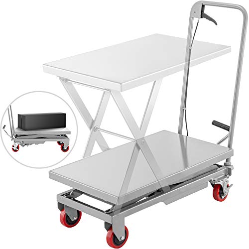 BestEquip Hydraulic Scissor 500LBS Capacity, Cart Lift Table Cart 28.5-Inch Lifting Height, Manual Scissor Lift Table w/ 4 Wheels and Foot Pump, Elevating Hydraulic Cart for Material Handling, in Red