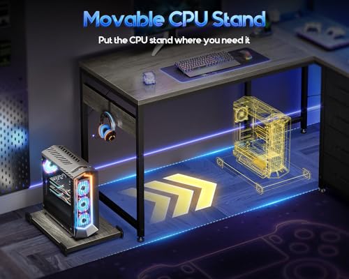 MOTPK L Shaped Gaming Desk with Shelf & 4 Drawers, 43