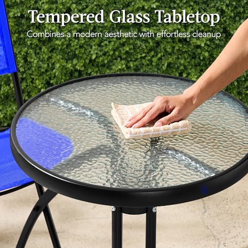 Best Choice Products 3-Piece Patio Bistro Dining Furniture Set w/Glass Tabletop, 2 Folding Chairs, Steel Frame, Polyester Fabric - Gray