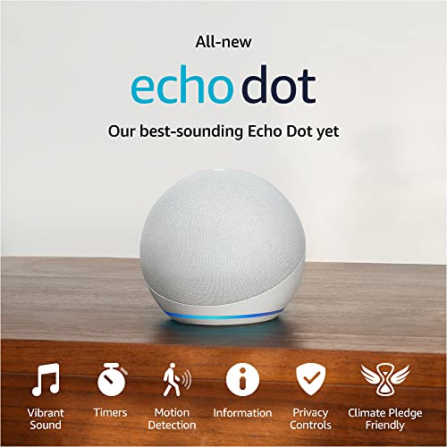 Like-New Echo Dot (5th Gen, 2022 release) | With bigger vibrant sound, helpful routines and Alexa | Glacier White