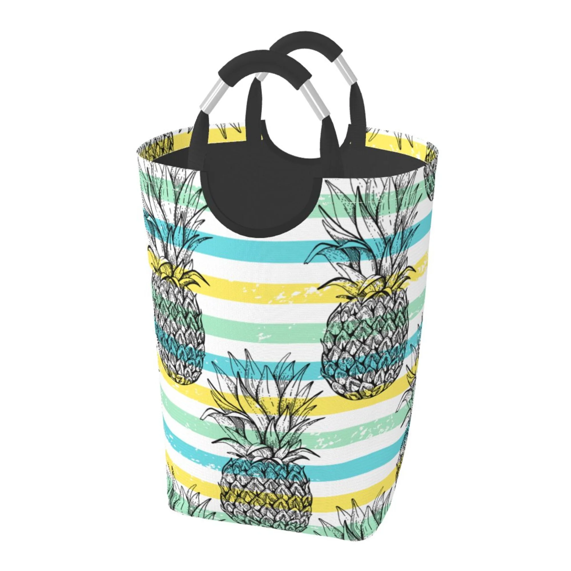 DouZhe 50L Rectangular Laundry Basket, Hawaii Fruits Sketch Prints Waterproof Foldable Laundry Hamper with Aluminum Handles