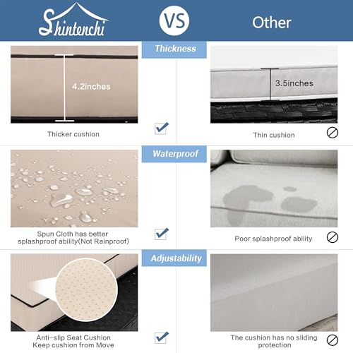 Shintenchi 5 Pieces Outdoor Patio Sectional Sofa Couch, PE Wicker Furniture Sets, Patio Conversation Sets with Washable Cushions Glass Coffee Table for Garden, Poolside, Backyard, Aegean Blue