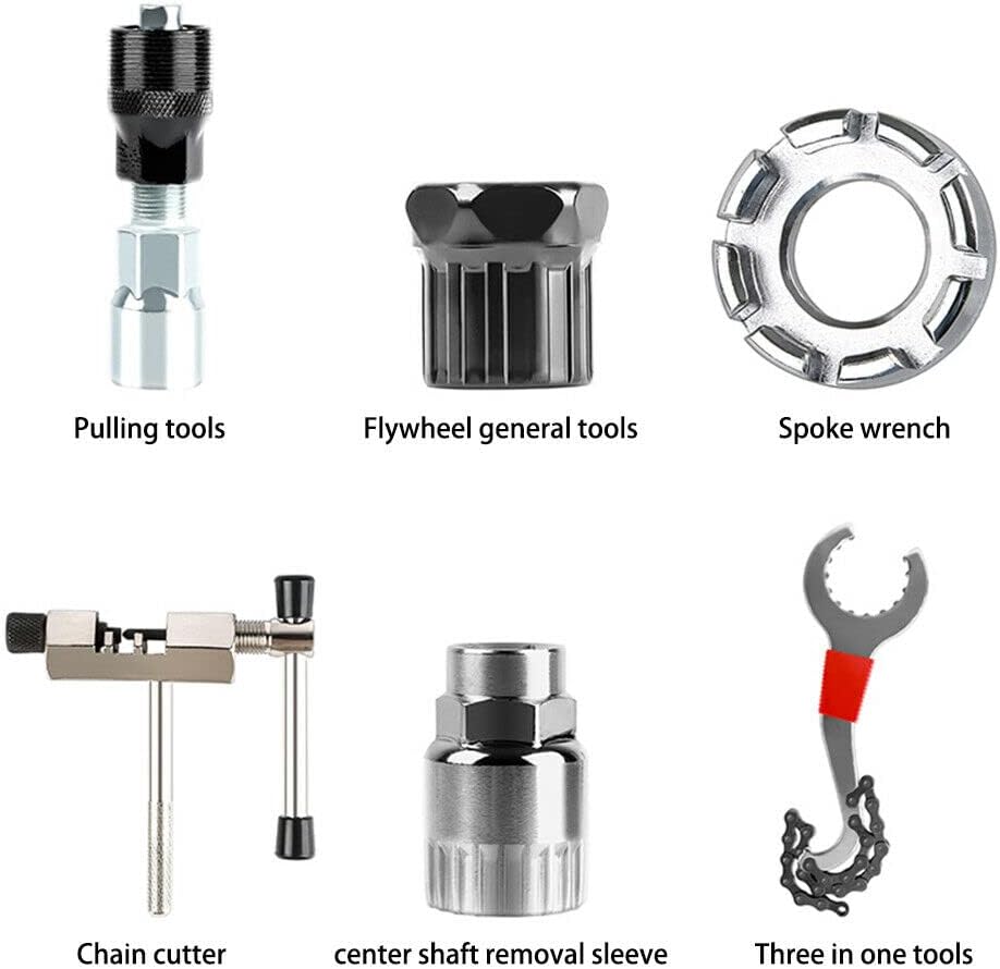 Bike Repair Tool Kit of 6, Bike Sprocket Removal Tool Includes 3-in-1 Cassette Remover Wrench Crank Puller Extractor Chain Breaker Spoke Wrench Freewheel Remover Bottom Bracket Removal Accessories Set