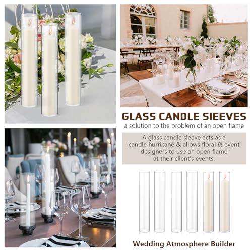 6 Pieces Hurricane Candle Holder Sleeve Open Ended Clear Glass Cylinder Candleholder Bottomless Candle Cover Hurricane Chimney Clear Chimney Shade Tube Cover (3 x 10 Inch)
