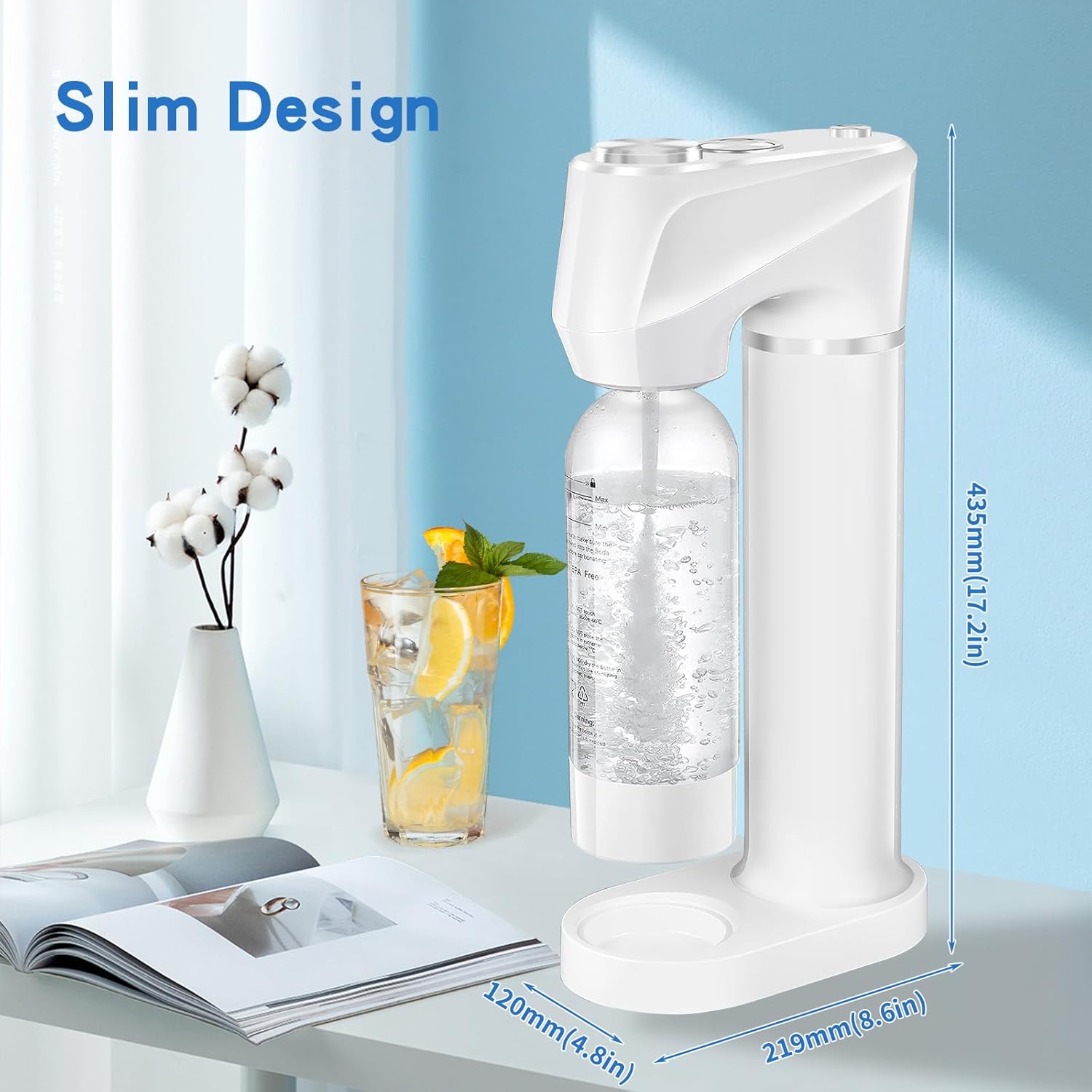 Soda Maker, Seltzer and Sparkling Water Maker for Home, Soda Machine with 1L BPA Free PET Bottle, Compatible with Any Screw-in 60L CO2 Exchange Carbonator (NOT Included), White