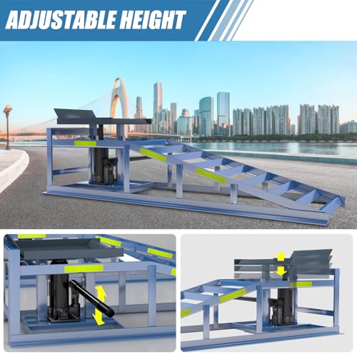 2 Pack Car Ramps,5T 11000lbs Steel Automotive Hydraulic Car Ramps,Garage Car Lift Hydraulic Ramps with Night Warning Reflective Stickers,Home Garage Auto Oil Changes Lift Height 9.8