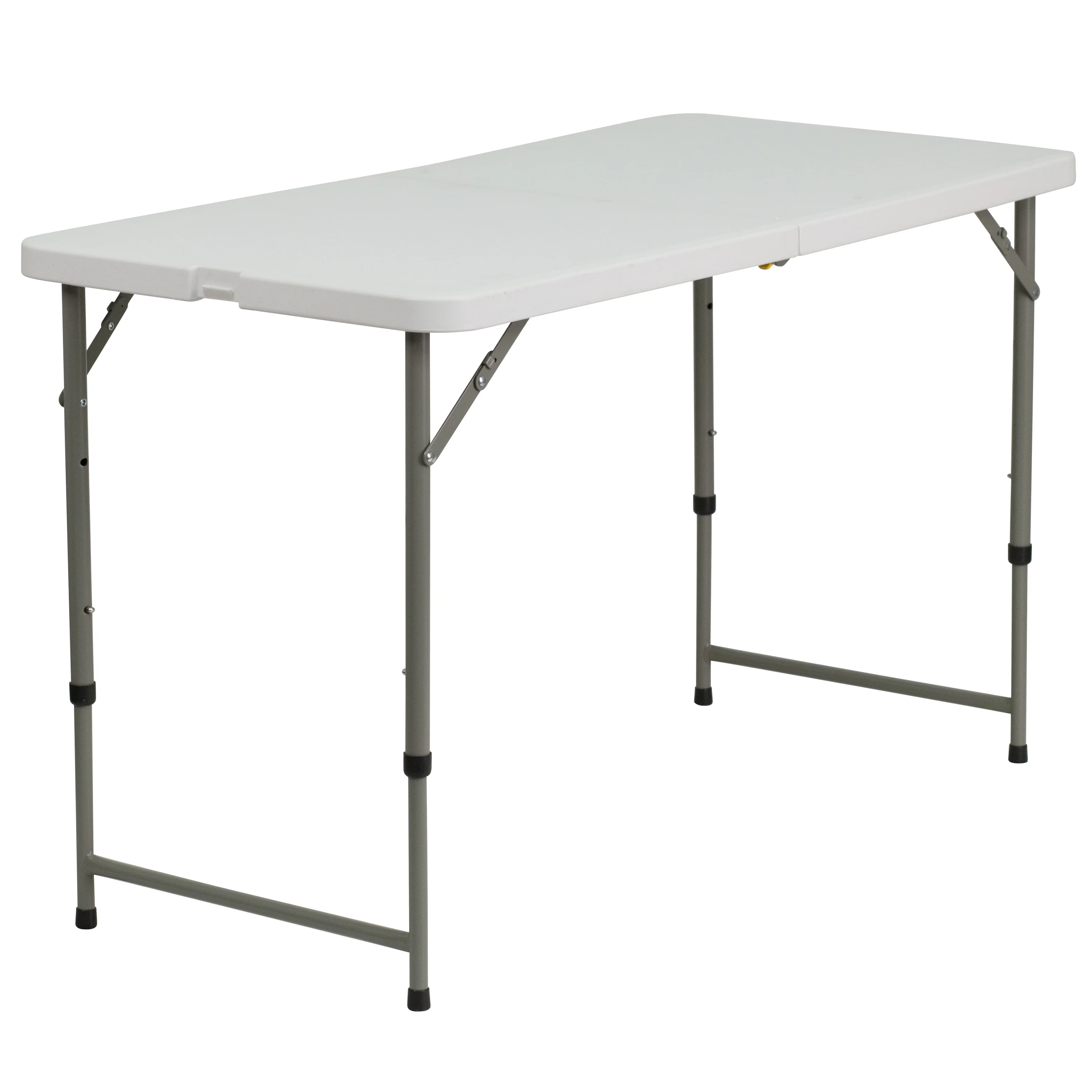 Emma + Oliver 4-Foot Height Adjustable Bi-Fold White Plastic Folding Table w/ Handle