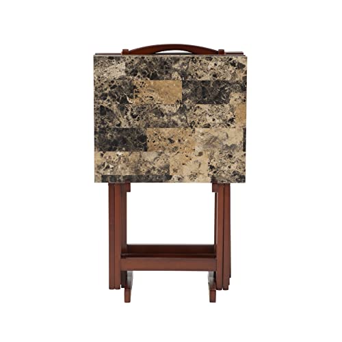 Linon Nikki Brown Faux Marble Tray Table Set