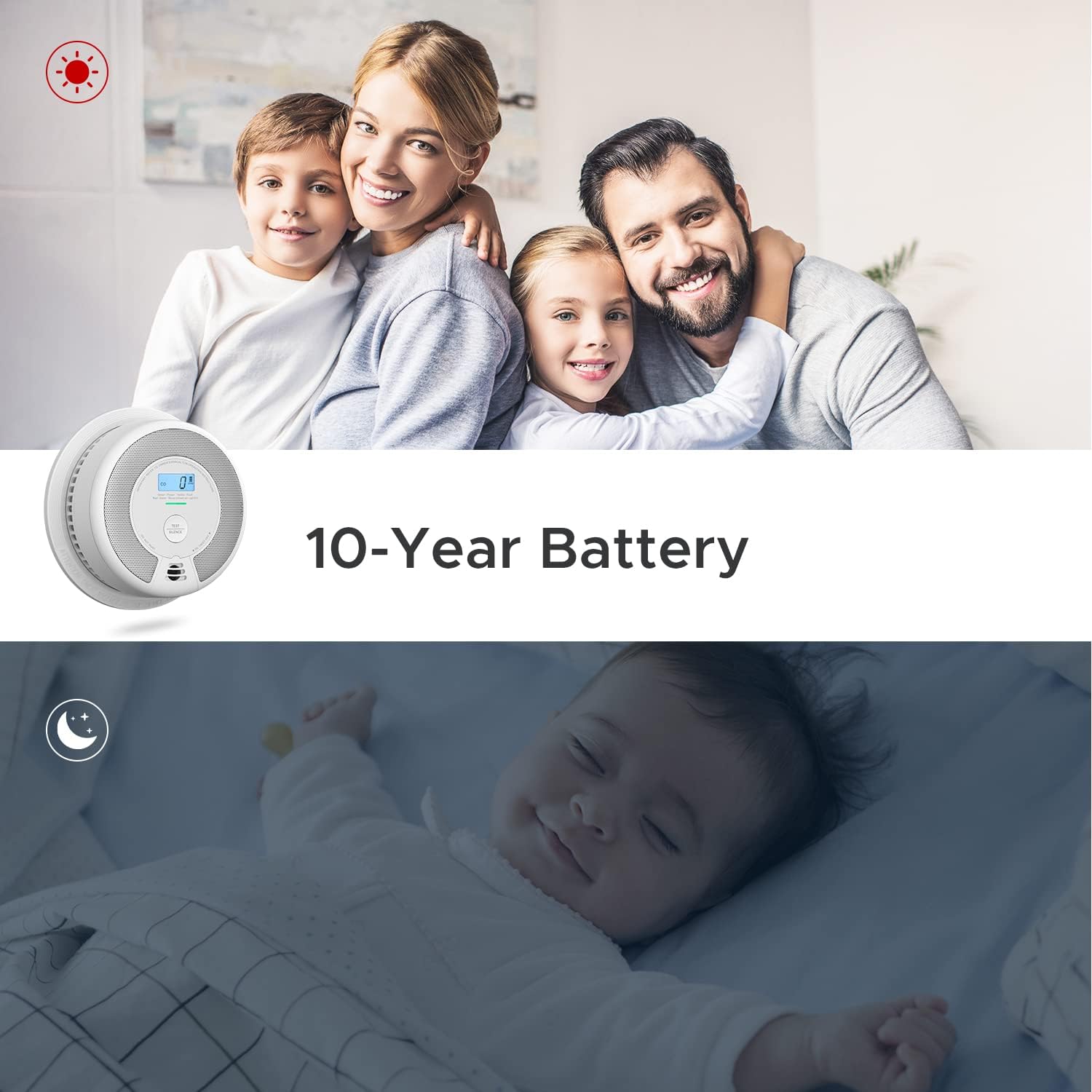 X-Sense 10-Year Battery Combination Smoke Carbon Monoxide Alarm Detector with Large LCD Display