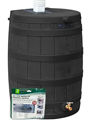 Rain Wizard 50 Gallon Rain Barrel with Diverter Kit - Black