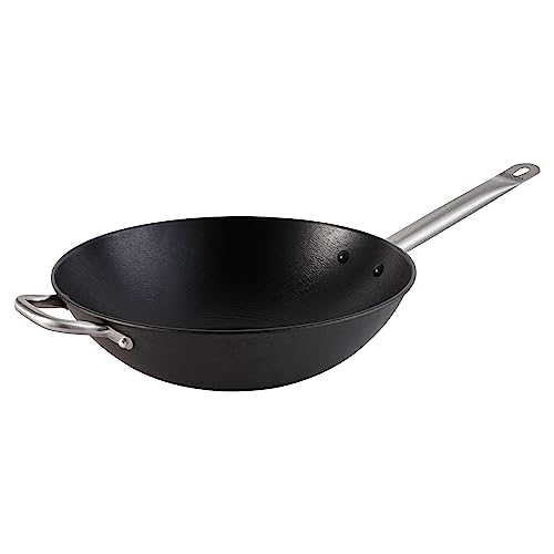 Imusa LCI-19008 Light Cast Iron Wok Pre-Seasoned Non-Stick with Stainless Steel Handles, 14