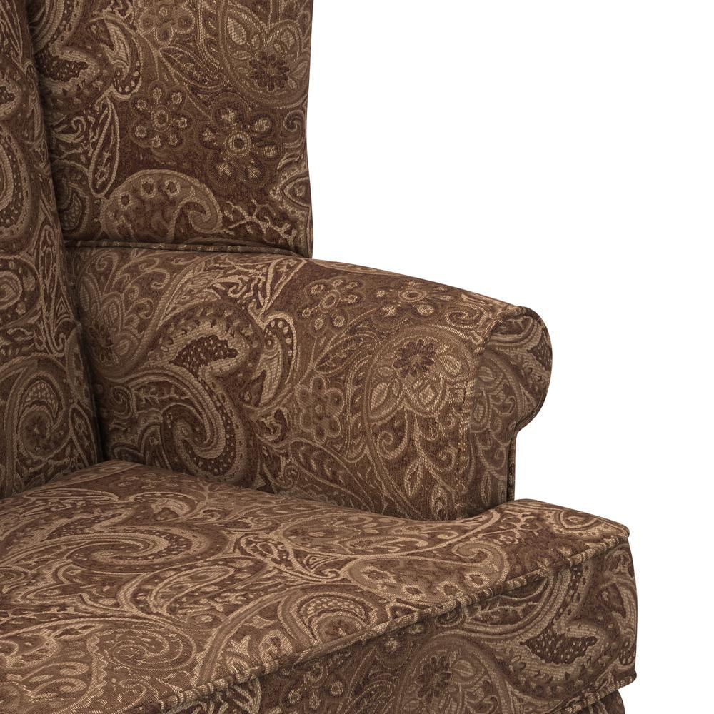 Comfort Pointe Paisley Cocoa Brown Chenille Fabric Wing Back Accent Chair