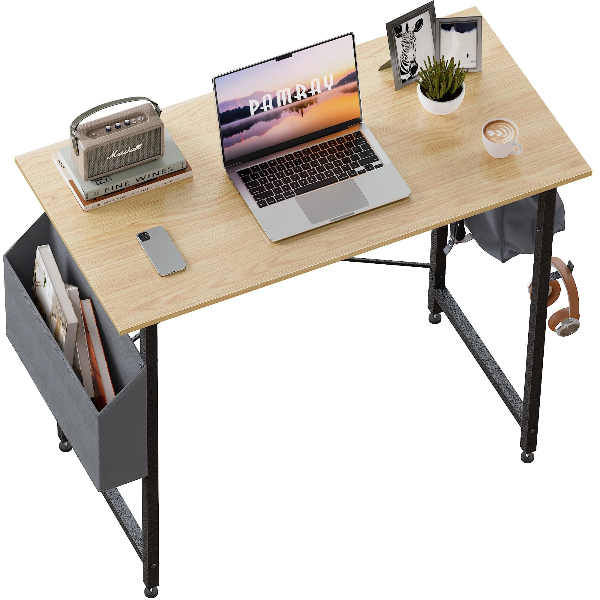 32 Inch Computer Desk for Small Spaces with Storage Bag, Home Office Work Desk with Headphone Hook, Small Office Desk Study Writing Table