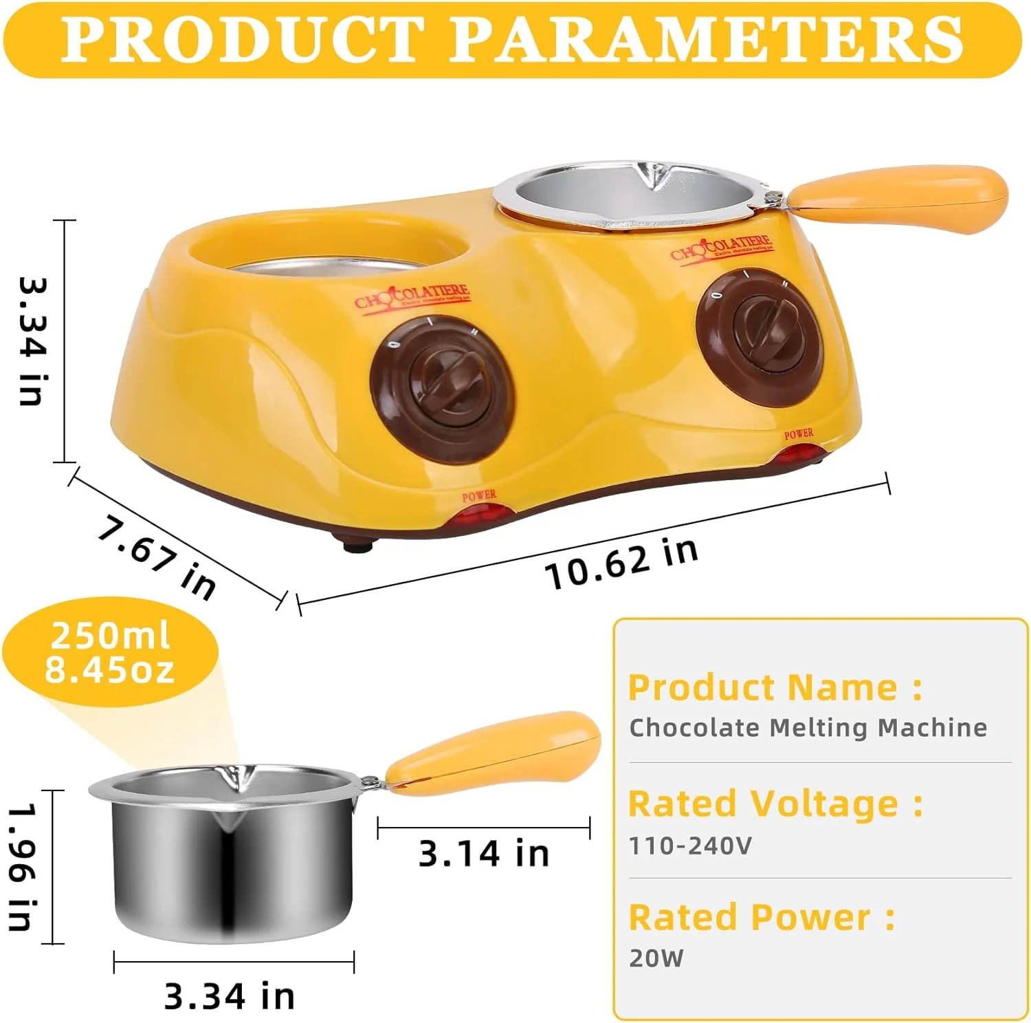 Electric Chocolate Melting Pot, Melting Pot Chocolate Fondue Melting Machine With Double Pot Kitchen，Candy Melts Candy And Chocolate Melting Pot