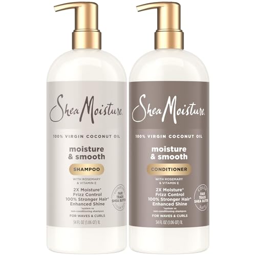 SheaMoisture Shampoo & Conditioner, Moisture & Smooth for Wavy, Curly Hair Strengthening & Frizz Control, 34 Oz Ea