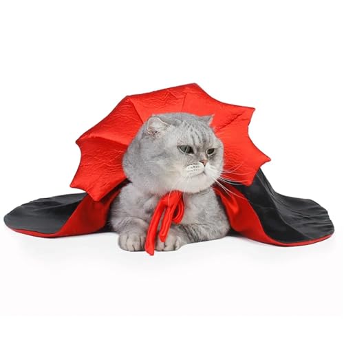 5-Piece Red Black Halloween Vampire Devil Cape Cloak Pet Cat Adjustable Cosplay Set