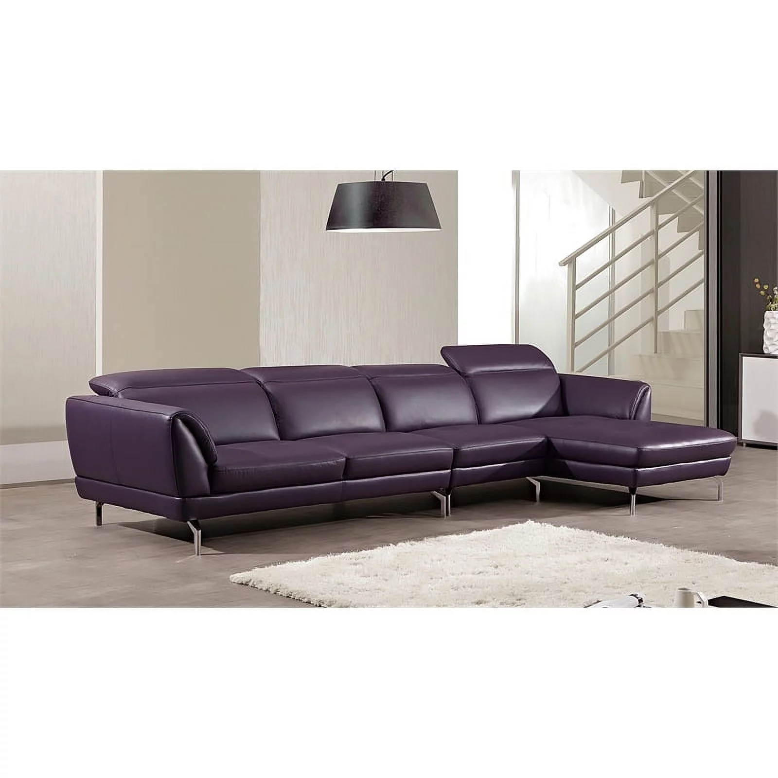Pemberly Row Purple Color With Italian Leather Sectional - Right Facing Chaise