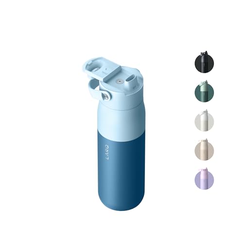 LARQ Bottle Swig Top 34oz - Insulated Reusable Stainless Steel Water Bottle With Built-In Silicone Handle | BPA Free | For Sports, Gym, and Travel | Amalfi Blue