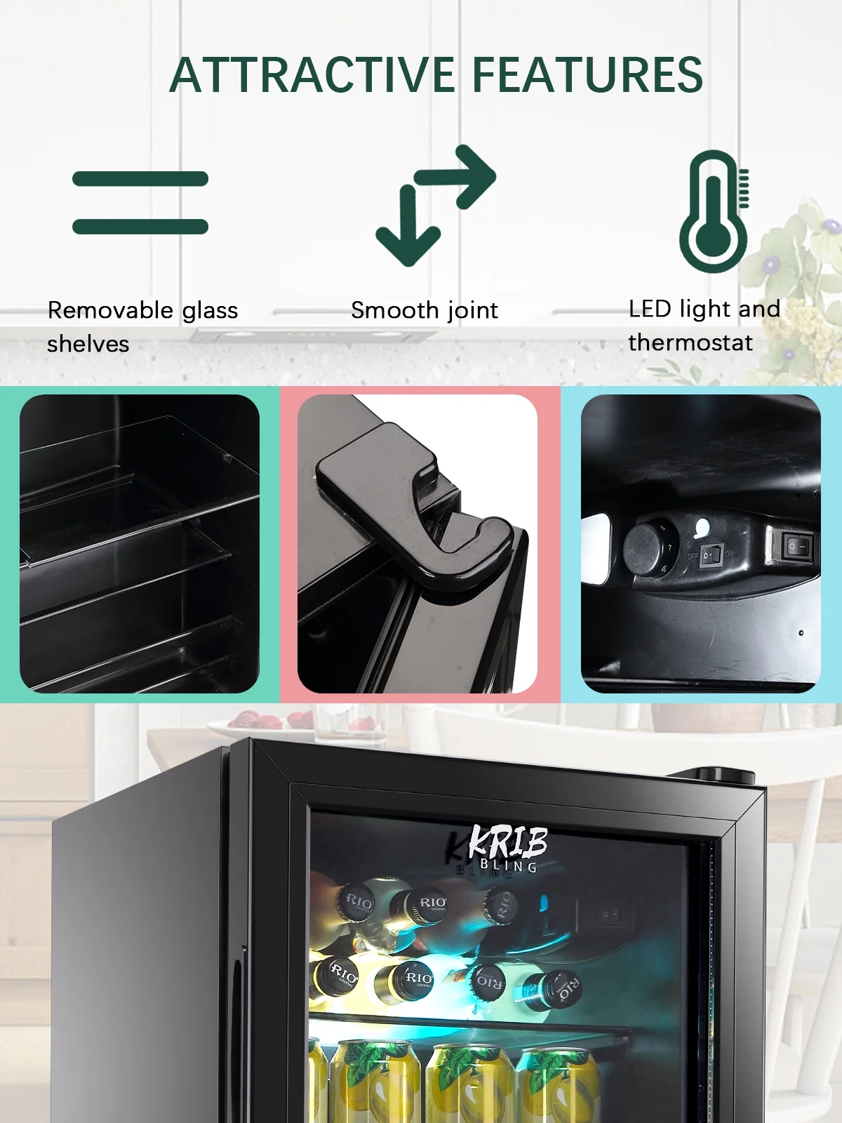 Krib B Mini Refrigerator with Wire Adjustable Shelving, Beverage Refrigerator and Cooler for 120 Cans, Mini fridge for Soda, Water, Beer, Wine for Dorm, Office, Bar, Black