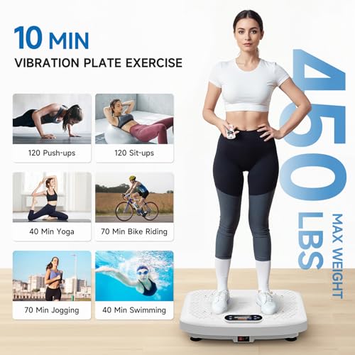 Vibration Plate Exercise Machine Weight Loss, Full Body Workout Vibration Plate Lymphatic Drainage, 199 Adjustable Speeds Power Shaping Vibrating Plate 450 Lbs Capacity Fitness Platform