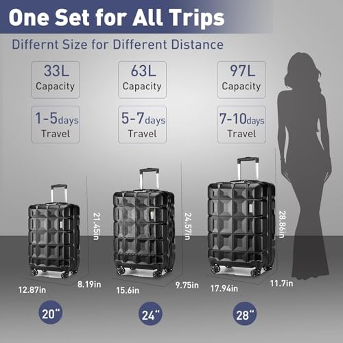 imiomo 20 Inch Expandable Carry on Luggage Sets with Spinner Wheels, Hard Shell Lightweight Rolling Travel Carry-on Suitcase with TSA Lock, Black