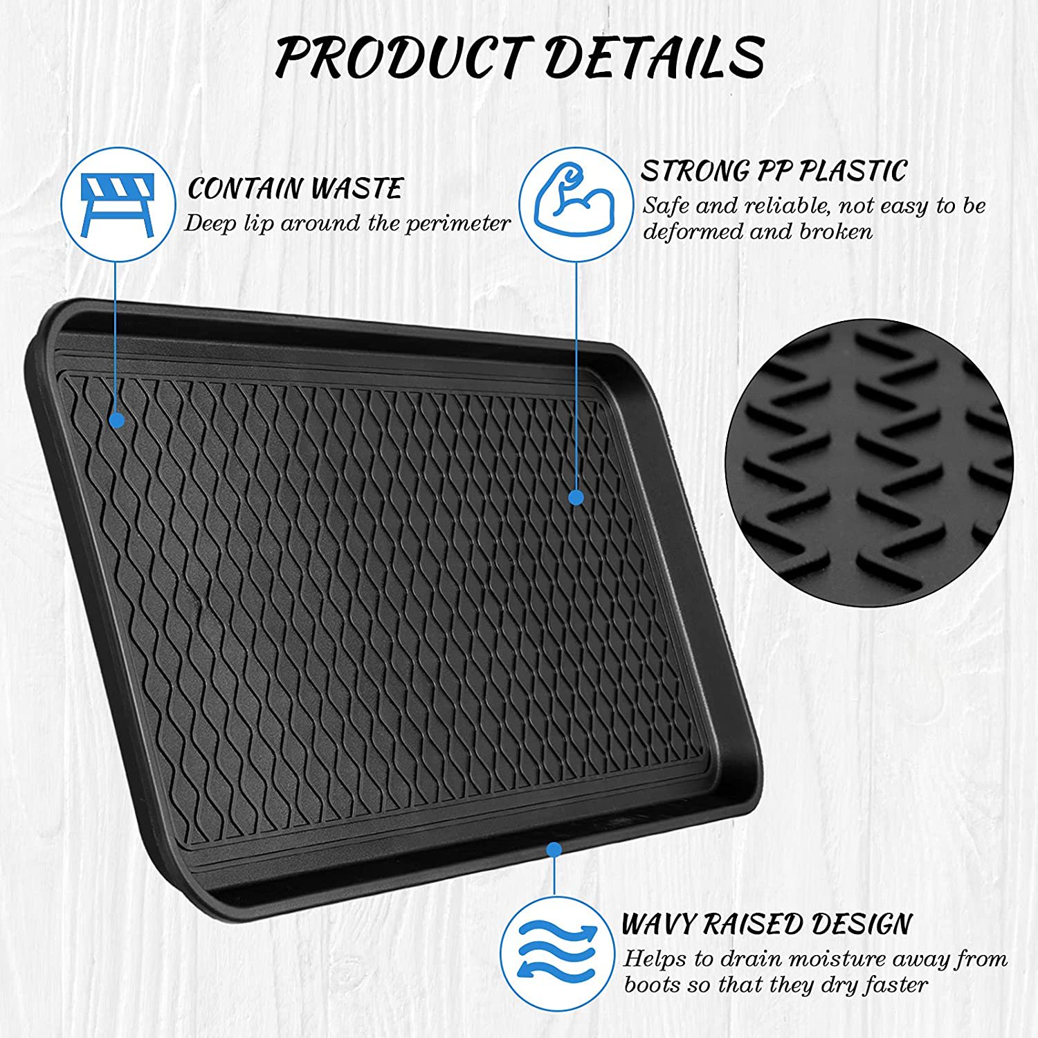 4 Pieces Shoe Tray for Entryway, Waterproof Boot Tray Shoe Mat Multi-Purpose Dog Cat Bowl Mat Pet Feeding Tray Boot Mat for Entryway Indoor Outdoor Floor Protection (Black, 24 x 16 x 1.2 Inch)