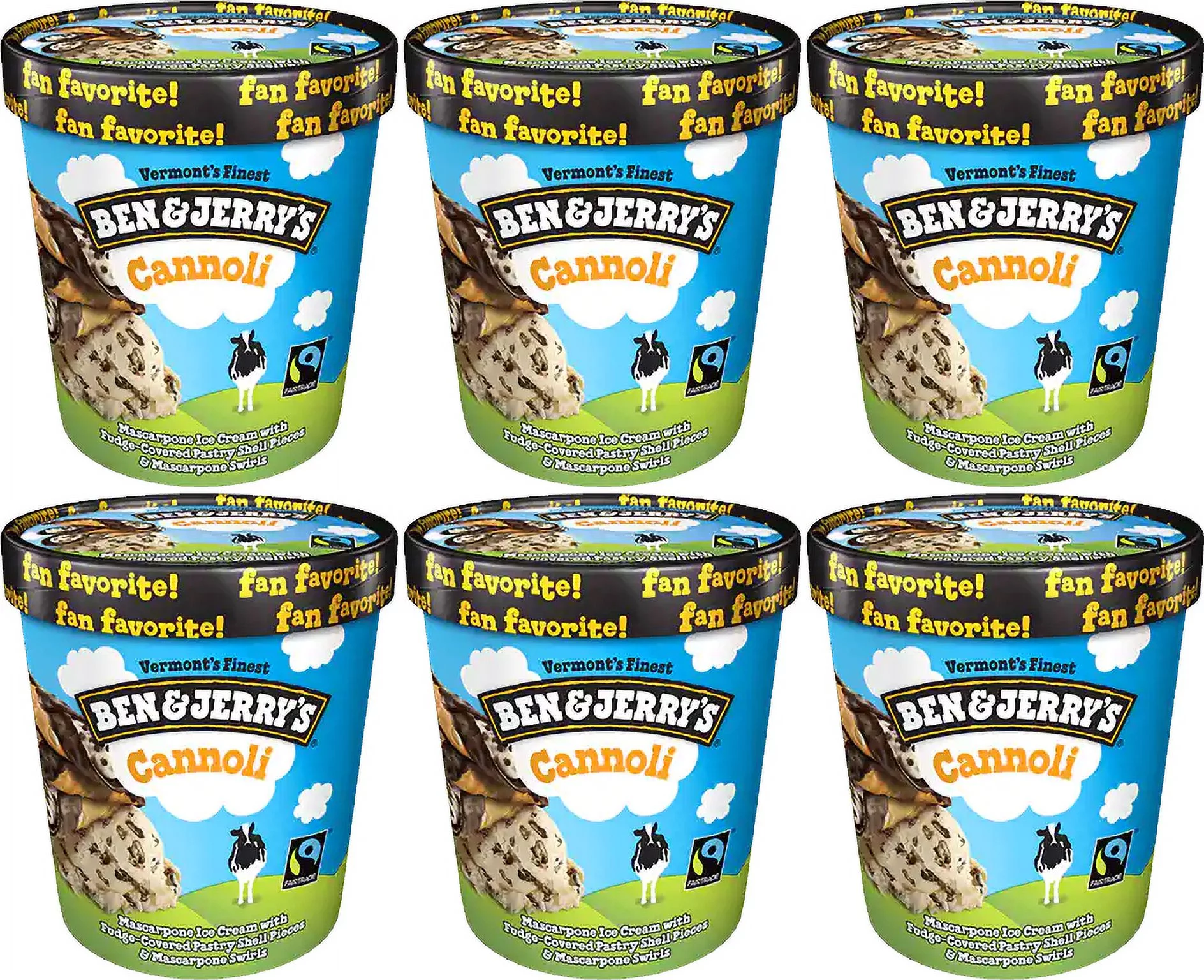 Ben & Jerry's Cannoli Ice Cream, 16 oz. Pint, 6-Pack (Frozen)
