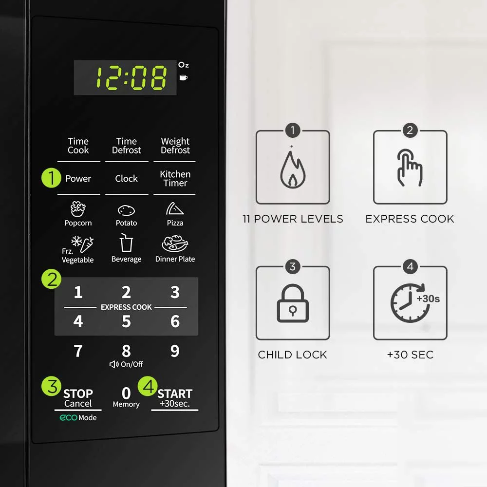 COMFEE' EM720CPL-PMB Countertop Microwave Oven with Sound On/Off, ECO Mode and Easy One-Touch Buttons, 0.7cu.ft, 700W, Black