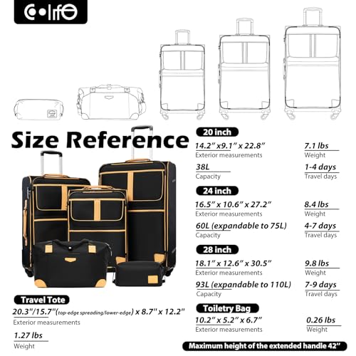 Coolife Luggage 4 Piece Set Suitcase Expandable TSA lock spinner softshell