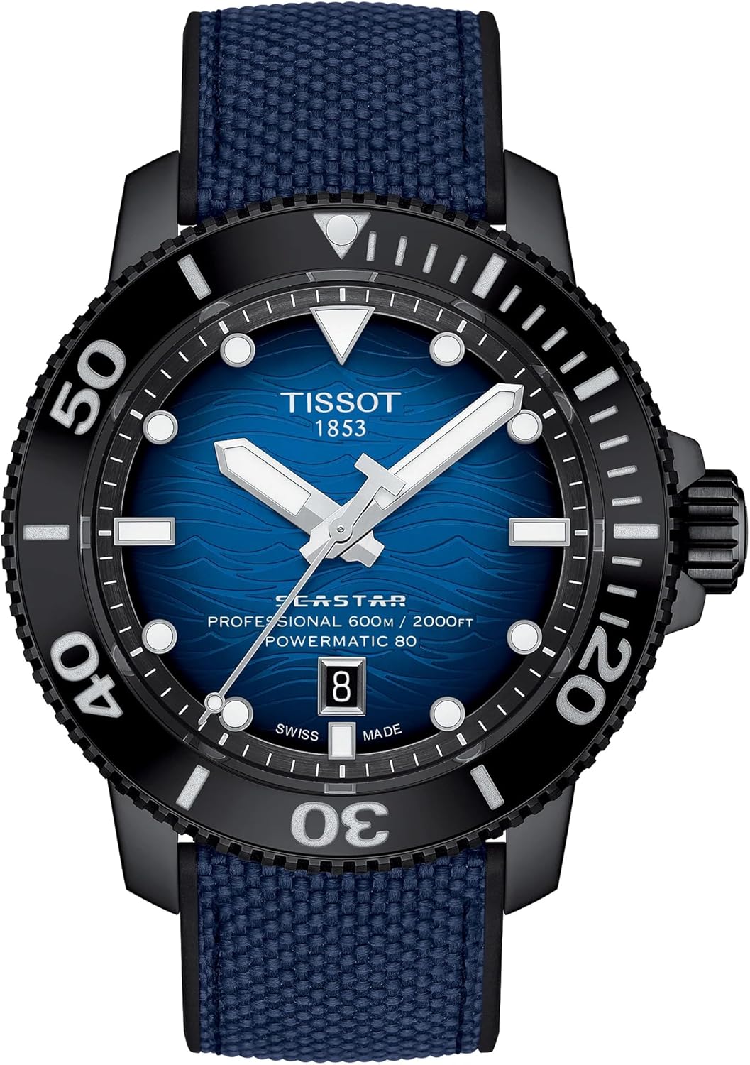 Tissot Mens Seastar 2000 Professional Powermatic 80 316L Stainless Steel case with Black PVD Coating Automatic Watch, Blue/Black, Rubber, 22 (T1206073704100)